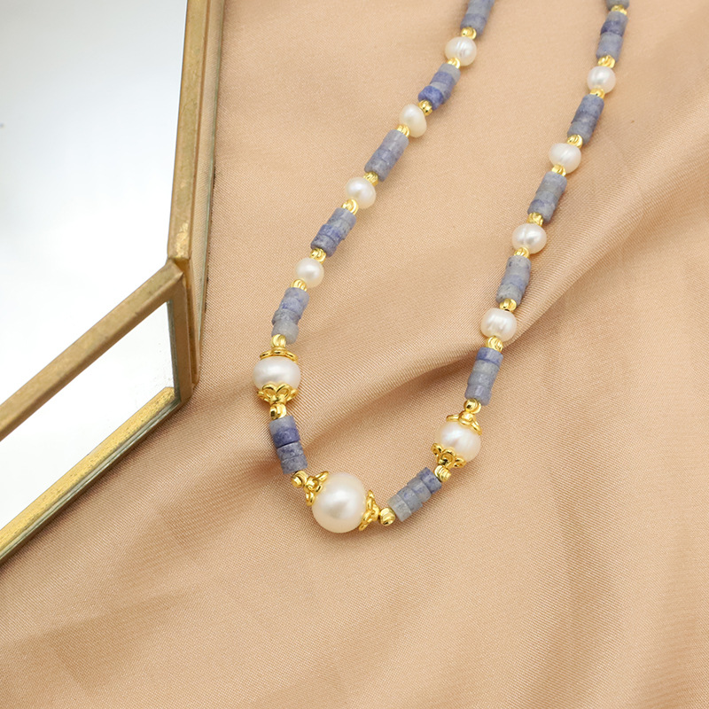 Collar de perlas de agua dulce natural nicho de alto nivel de sentimiento de amarela espaciador collar de oro real 18k joyas para mujeres