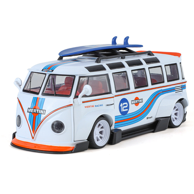 1: 24 Volkswagen T1 modelo de automóvil de aleación de autobús versión modificada modelo de automóvil de simulación sonora y óptica de moda juguetes para niños