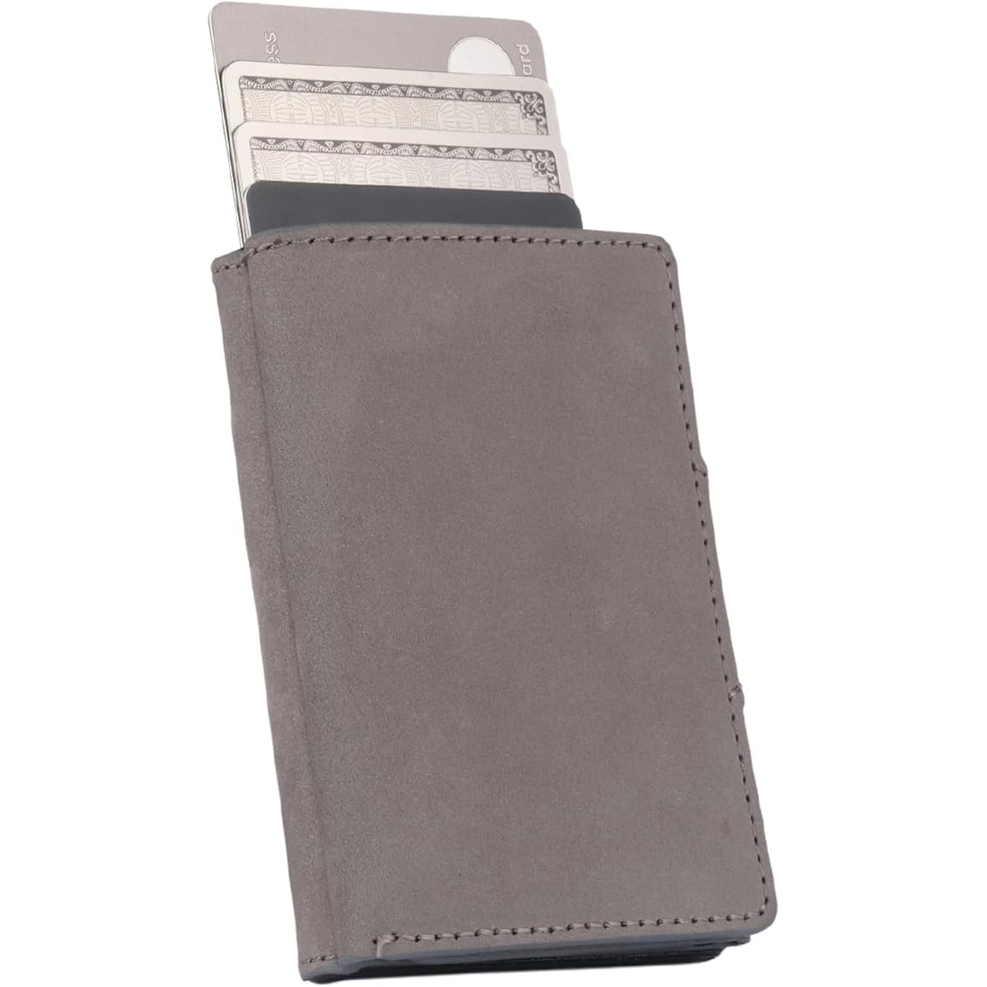 Amazon Crazy Horse Skin Hombre Cartera de tarjeta de resorte automática RFID cepillo antirrobo multi-tarjeta bolsa de tarjeta de cuero