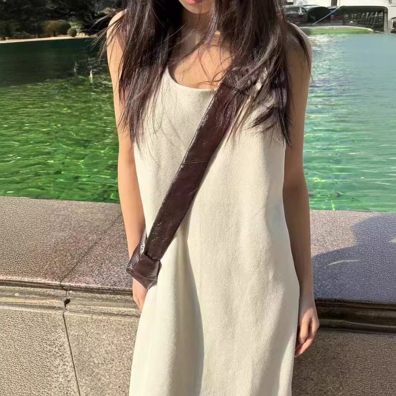 2026 Spring/Summer New Style Solid Color Twisted Bohemian Air Cotton Textured Vest Long Dress for Women