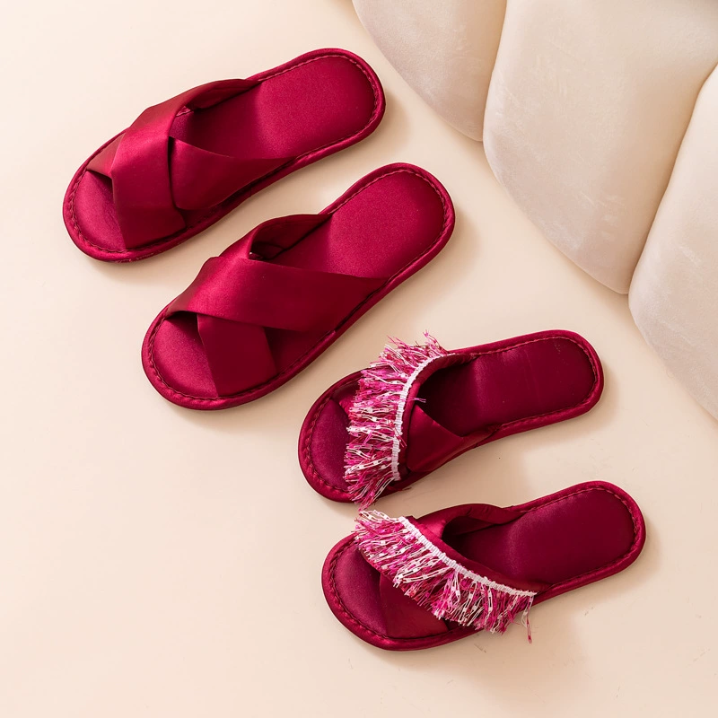 Свадебные тапочки женский лето 2025 новый праздничный винно-красный пара невесты приданое новобрачная пара круто