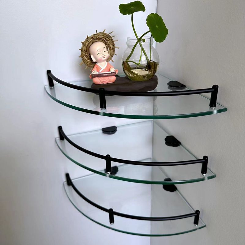 Baño de acero inoxidable galvanizado sala de ducha 34 capas de esquina de ventilador triangular estante de almacenamiento de vidrio