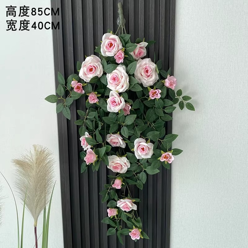 Simulación transfronteriza rosa colgada en la pared de plástico artificial de flores藤 acondicionado de aire acondicionado de pared de hogar orquídea colgante de orquídea decorada planta de藤