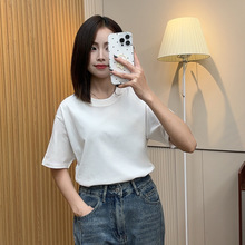 纯棉螺纹正肩宽松圆领短袖t恤男女休闲纯色厚实不透短袖女t恤