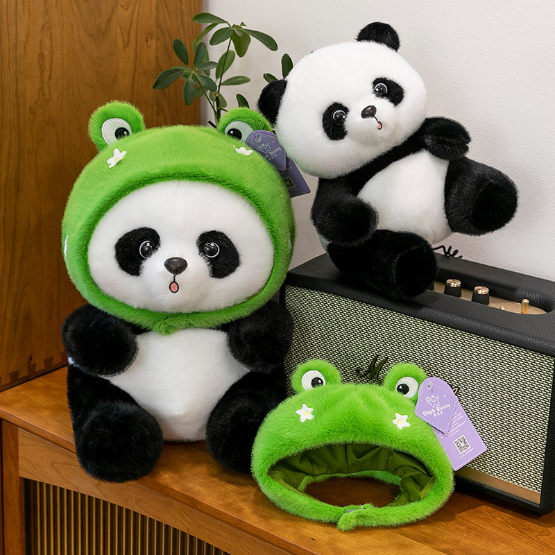 Cartoon Frog Hat Panda Plush Toy Children's Comfort Doll Zoo Activity Gift Doll Machine Exchange