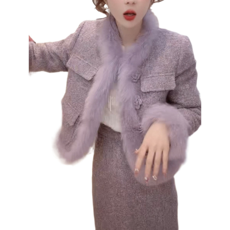 작은 향기로운 스타일 세트 프랑스 사교계 서양식 겨울 원피스 인터넷 인기있는 마오 마오 투피스 원피스