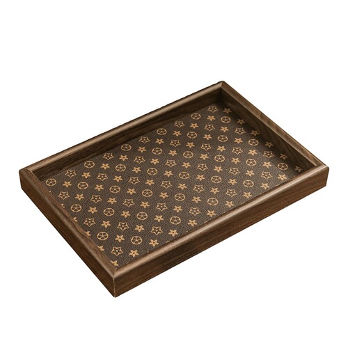 Chinese-style retro rectangular desktop jewelry stand key entryway storage box, luxury leather tea tray plate for home use