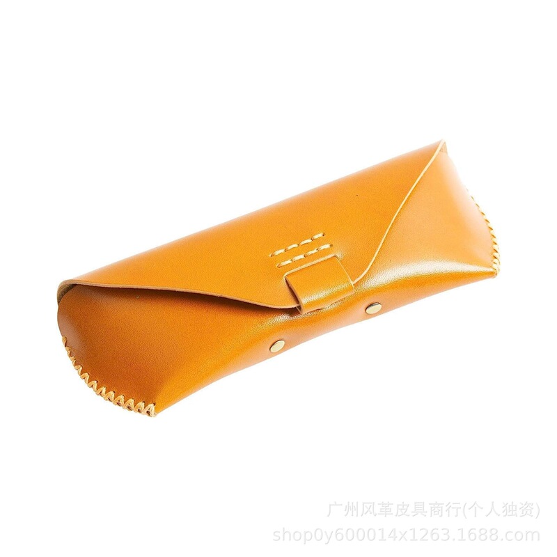 Amazon First-Layer Cowhide Leather Glasses Case with Double Snap Flip Cover, Vintage Portable Sunglasses and Prescription Glasses Storage Leather Case