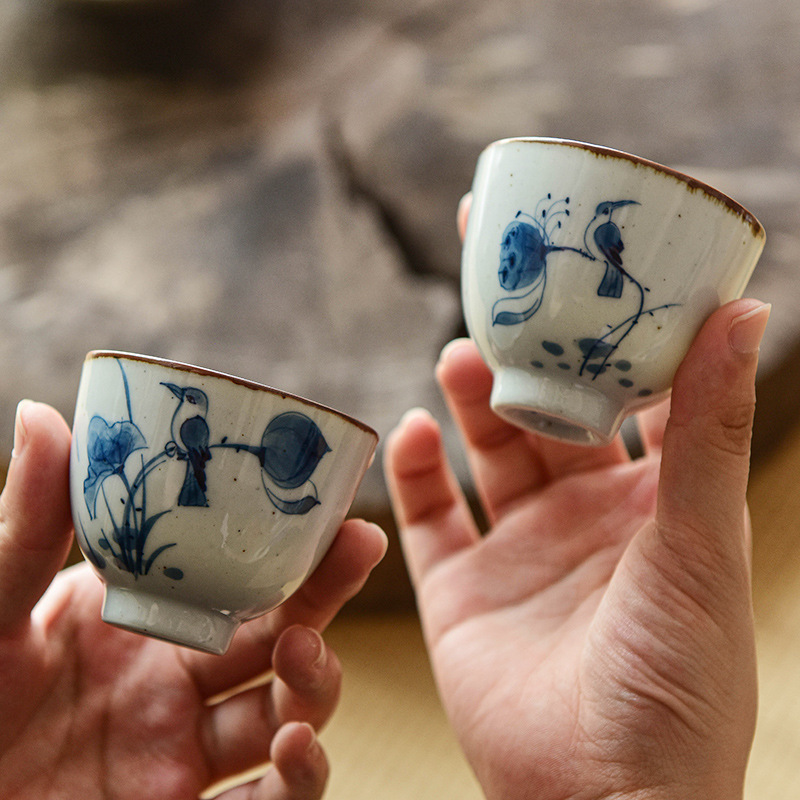 Pintado a mano kung fu taza de té taza principal de loto taza única taza de té de la vendimia juego de té de cerámica taza de té de un solo tazón de té