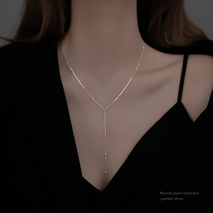 S925 Sterling Silver Tassel Necklace 2021 New Women's Summer Simple Cold Style Clavicle Chain Light Luxury Niche Design Sense