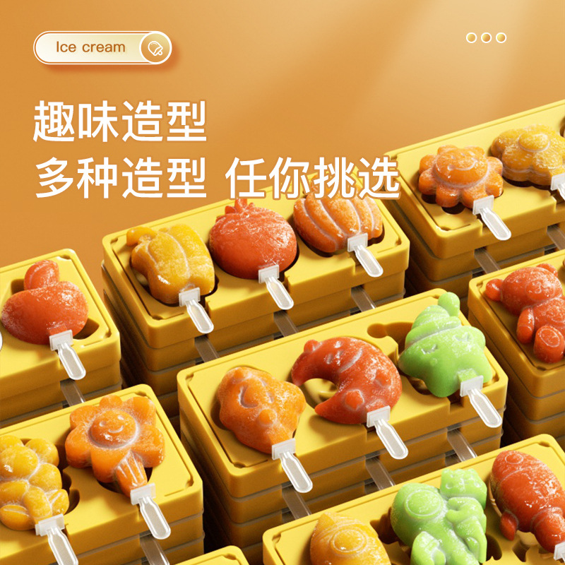 Ranura para tarjeta anti-sesgada de grado alimenticio paleta alfabeto número helado molde de helado de silicona de dibujos animados helado