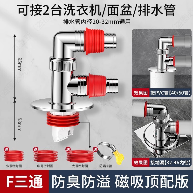 洗衣机水管三头通洗手盆池水道三通排水管分水器分流器一分二|undefined