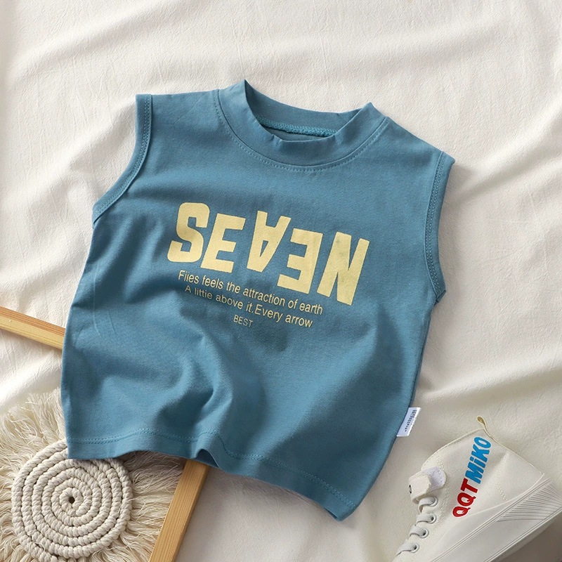 summer cotton vest for boys, Korean style sleeveless t-shirt, sizes 80–150 cm