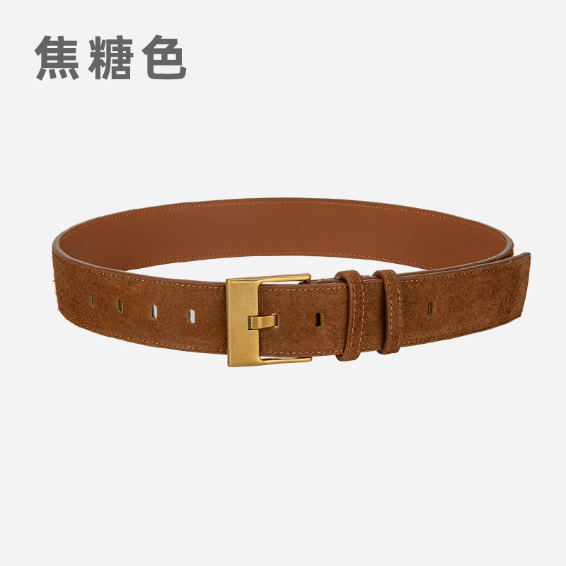 复古真皮宽腰带女士磨砂反绒小众皮带配裙子西装高级感装饰腰封女|undefined