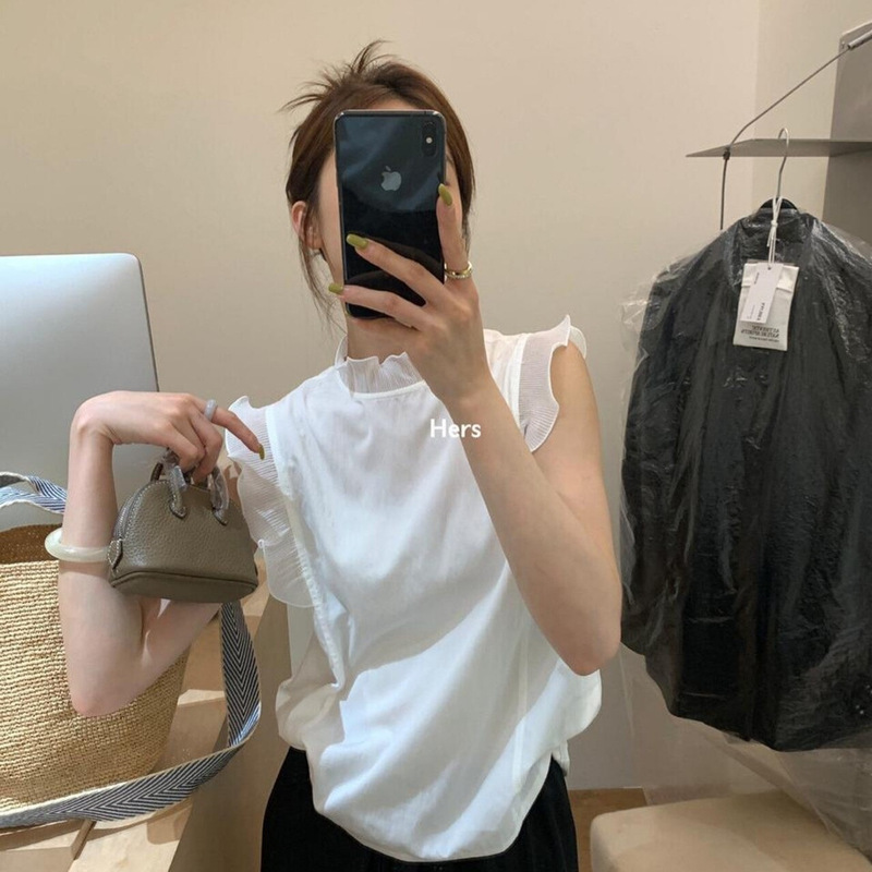 Hers One Scoop of Sweetness 2026 Summer Korean-style simple loose-fitting slimming design sleeveless top with wavy edges 20956