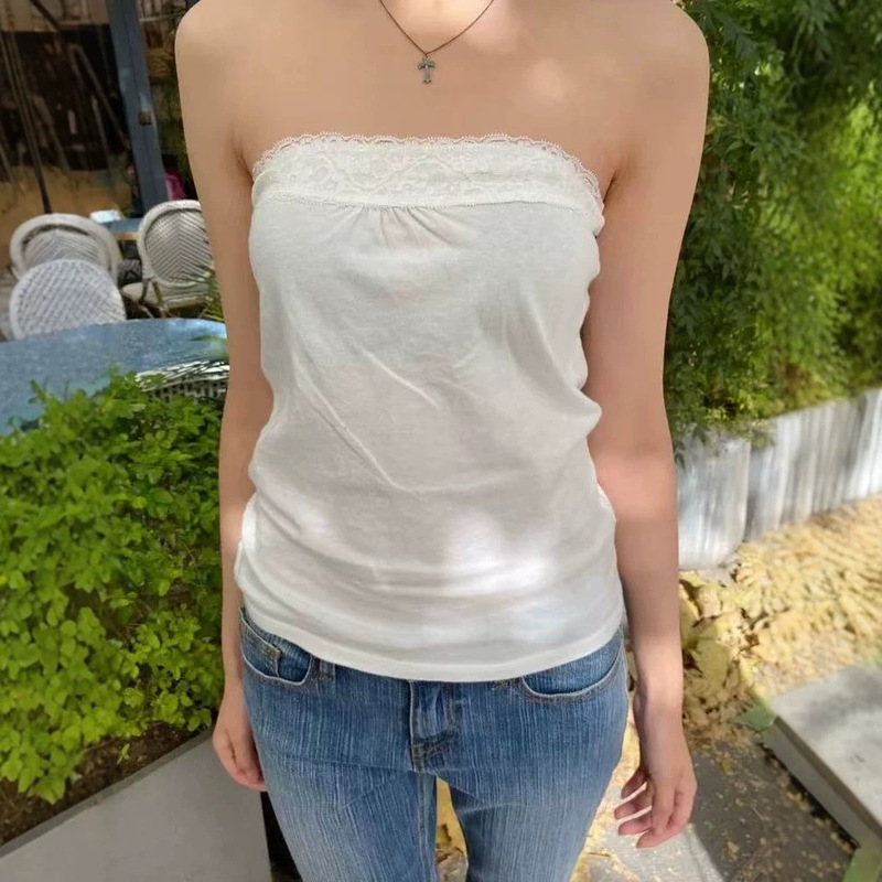 BM style summer white lace tube top for women, slim-fit, flattering, pure and sexy inner top camisole BM style summer white lace tube top for women, slim-fit, flattering, pure and sexy inner top camisole