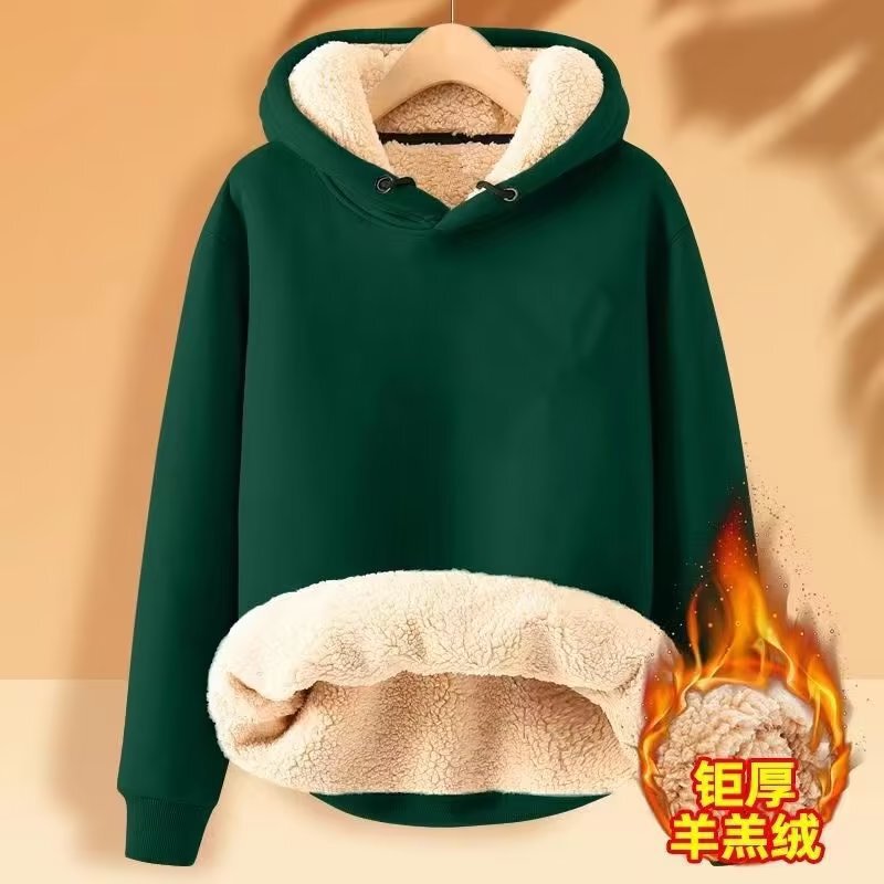 Hooded Sweatshirt for Men, Fleece-Lined, Thickened, Warm, Loose Fit, Student Style, Pullover, Trendy Brand, Ins Style, Lamb Fleece Manufacturer