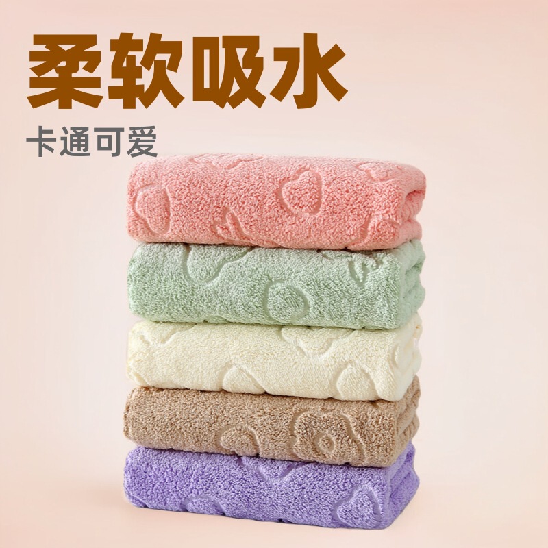 Manufacturer Wholesale Coral Velvet Embossed Towel, Soft, Water-Absorbent and Quick-Drying, Cute Cartoon Face Washcloth, Bear Gift