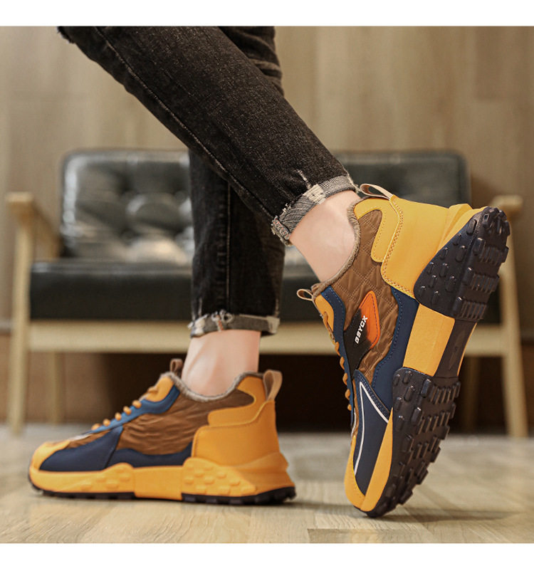 Giày nam kiểu sneaker cổ cao lót nhung dày dặn giữ ấm chống nước đế dày — Kaki, Milan, Xám đen chi tiết 12