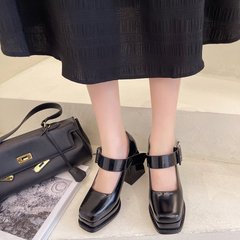 瑪麗珍高跟鞋女一字扣2021春夏新款復古方頭女鞋防水台粗跟單鞋女