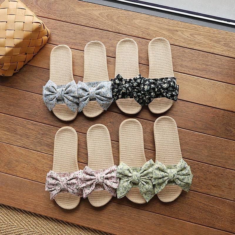 Трансграничный внешний заказ новый летний лен женский корейский красный красный мягкий фон можно носить на улице противоскользящие домашние тапочки