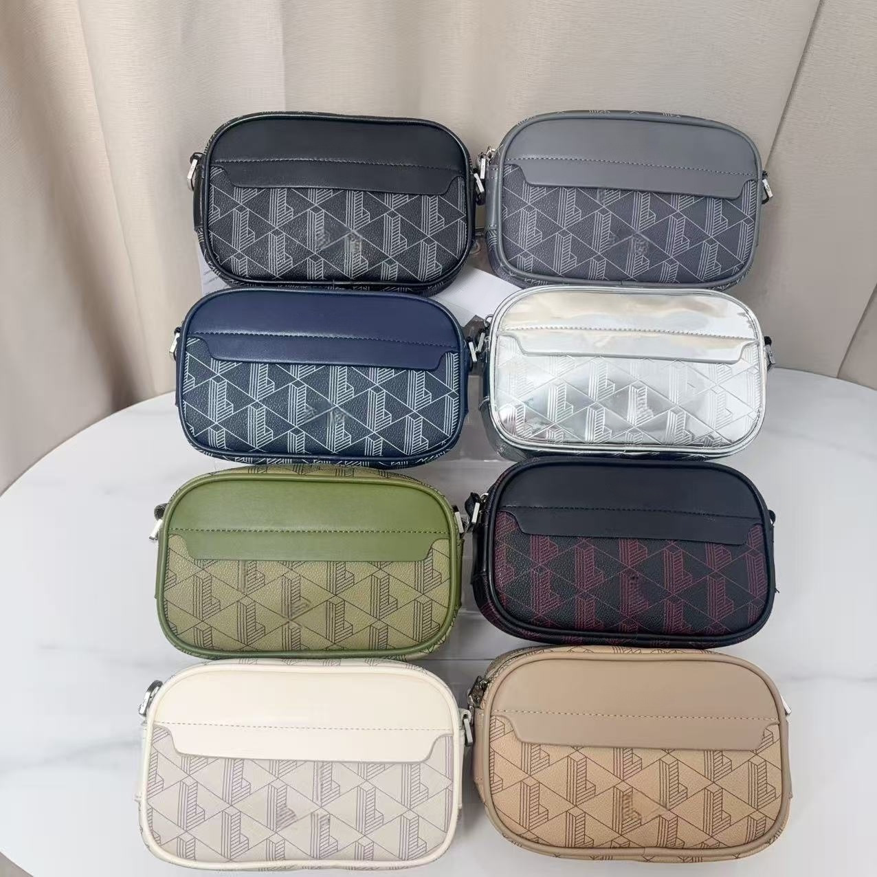 Geometric L-Pattern Horizontal Camera Bag, Unisex Casual Crossbody Bag, Trendy Printed Small Square Shoulder Bag