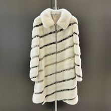 欧洲站2025年秋冬新款海宁小母貂整貂斜拼蟒蛇皮皮草中长款外套女