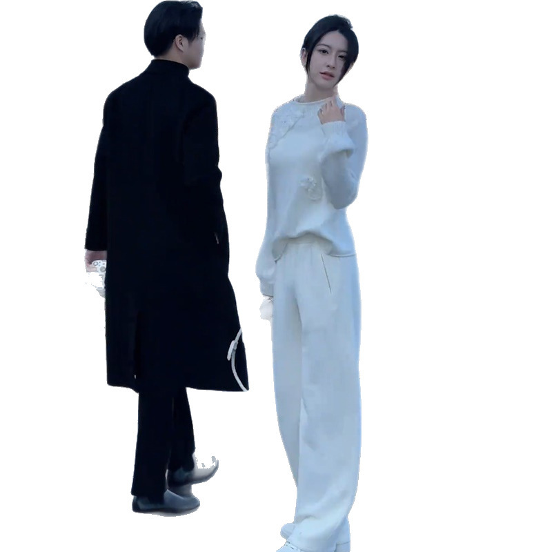深圳南油时尚套装女2025秋季设计感洋气针织长袖上衣阔腿裤两件套|undefined