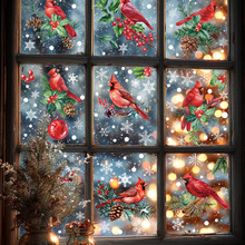 亚马逊圣诞节装饰品红衣教主鸟玻璃贴圣诞节家庭派对办公室布置贴