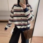 圆领撞色新款条纹开衫