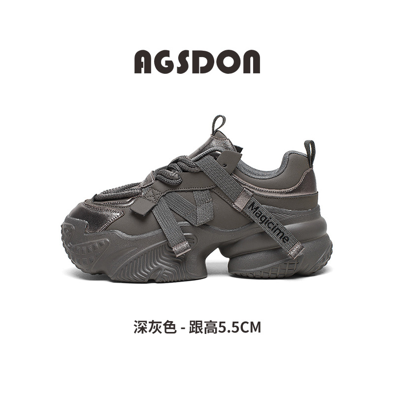 Zapatillas Augusden de suela gruesa para mujer, modelo nuevo de primavera 2026, estilo retro moderno de Hong Kong, zapatillas casuales rosas.