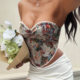 Cross-border Foreign Trade Street Retro Flower Printed Chest Wrap Lace Lace French Niche Fishbone Vest 70112