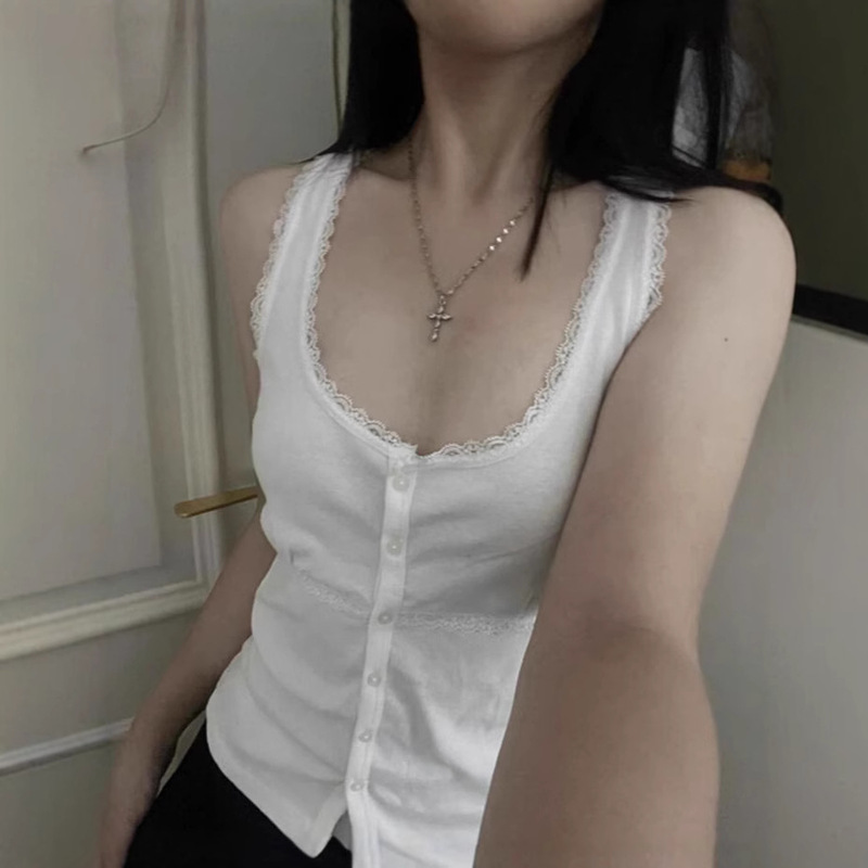 BM style white lace collar waist camisole women's bm all-match hot girl style Korean style base jacket