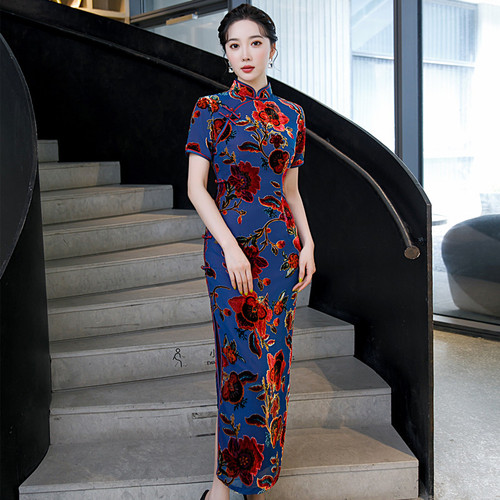  old Shanghai pleuche cheongsam Chinese dresses oriental retro Qipao Cheongsam for women young style restoring ancient ways everyday modified long dress