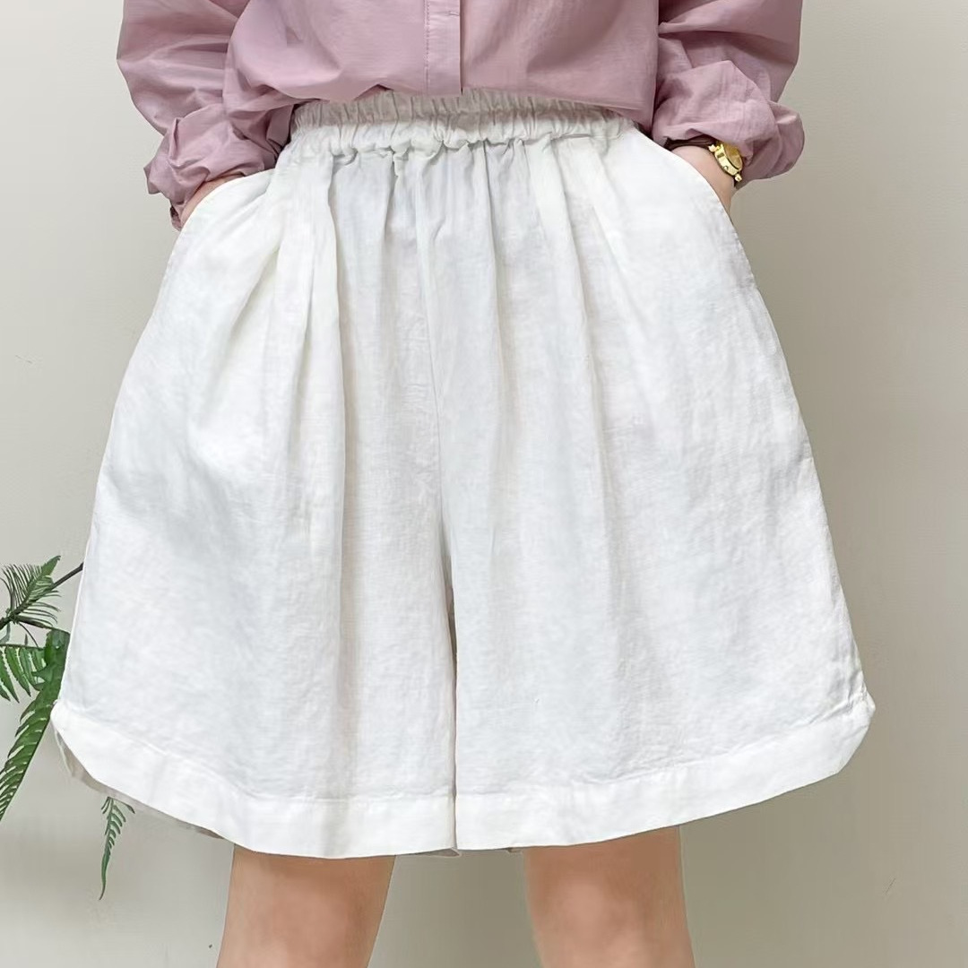 亚麻休闲短裤女夏季新款文艺复古时尚百搭纯色简约宽松显瘦短裤女