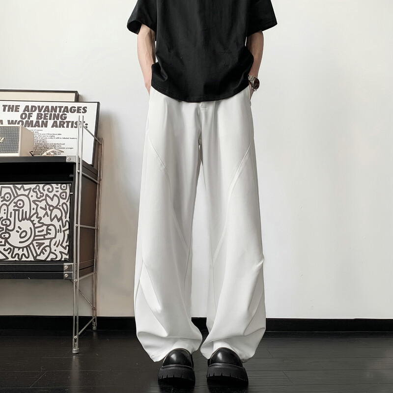 2025 Summer New Men's Casual Straight-Leg Pants with Double-Folded Drape Trousers Margiela Floor-Length Trousers Men's Trousers
