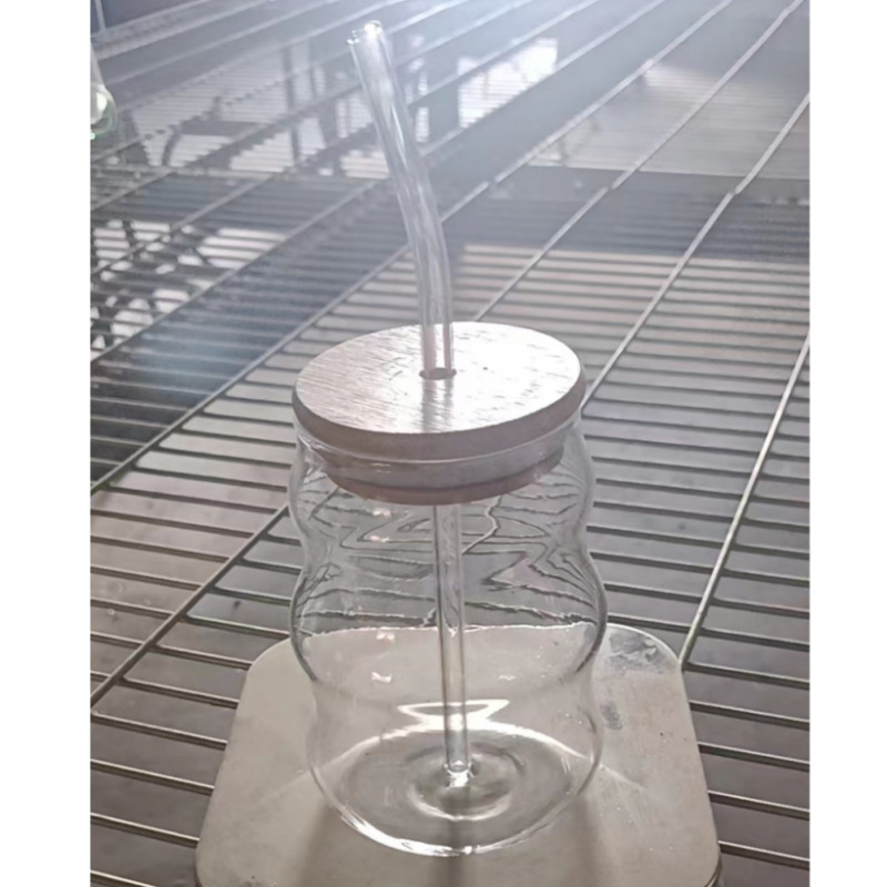 Borosilicato de vidrio a rayas Caterpillar taza de paja taza de café de leche de alta apariencia con tapa y taza de jugo de paja