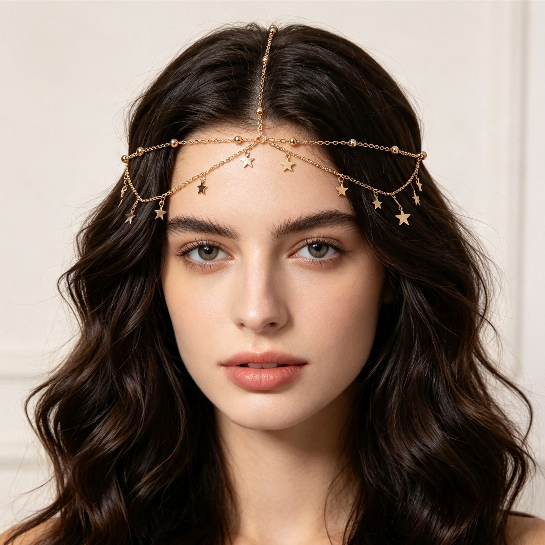 European and American cross-border Bohemian pentagram pendant head chain, exotic bridal wedding accessories, forehead chain and hair chain