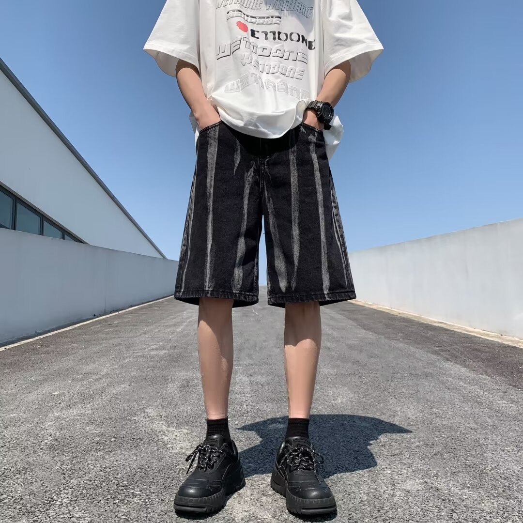 复古水洗牛仔短裤潮牌高街夏季新款青少年休闲五分裤男生学生中裤