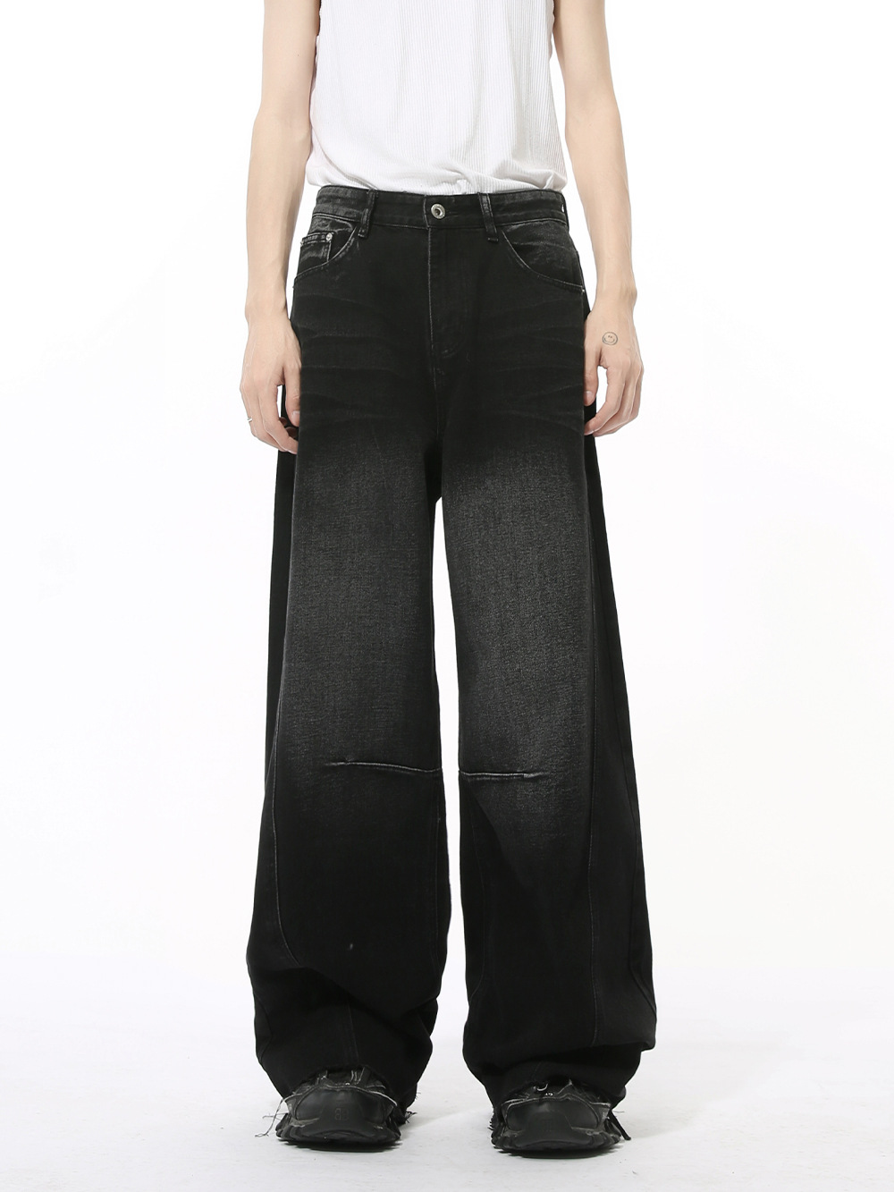 MTLCLOTHES Hombres| Otoño nuevo hip-hop de la calle alta vaqueros colgando pantalones rectos de piernas anchas sueltas