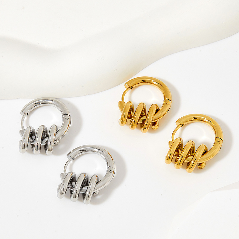 8g Weight 0.03µm-0.05µm Gold Plating Thickness PVD Coated Gold Plating Process 304 Stainless Steel Ear Needle Material Fashion Geometric Stainless Steel Plating Earrings 1 Pair