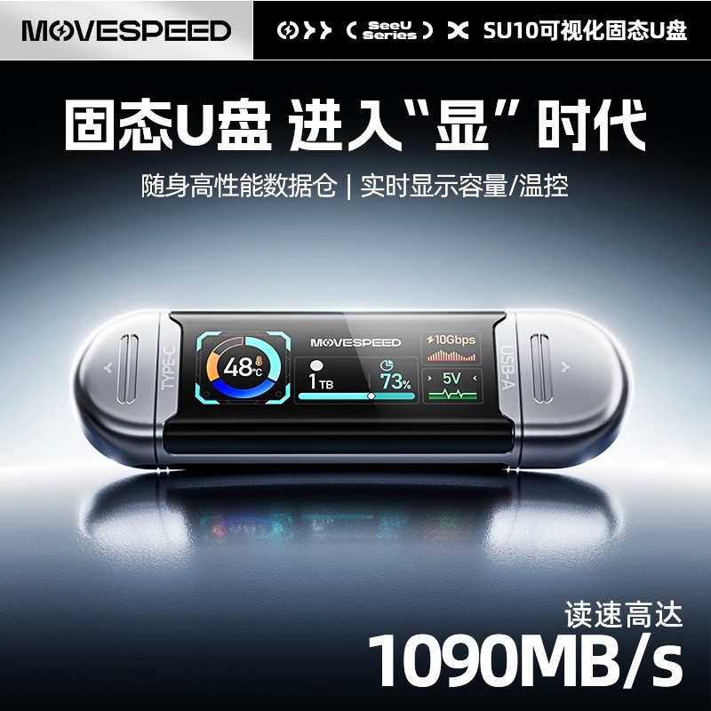 移速固态U盘Type-C/USB3.2双接口千兆速度带屏显手机电脑两用优盘