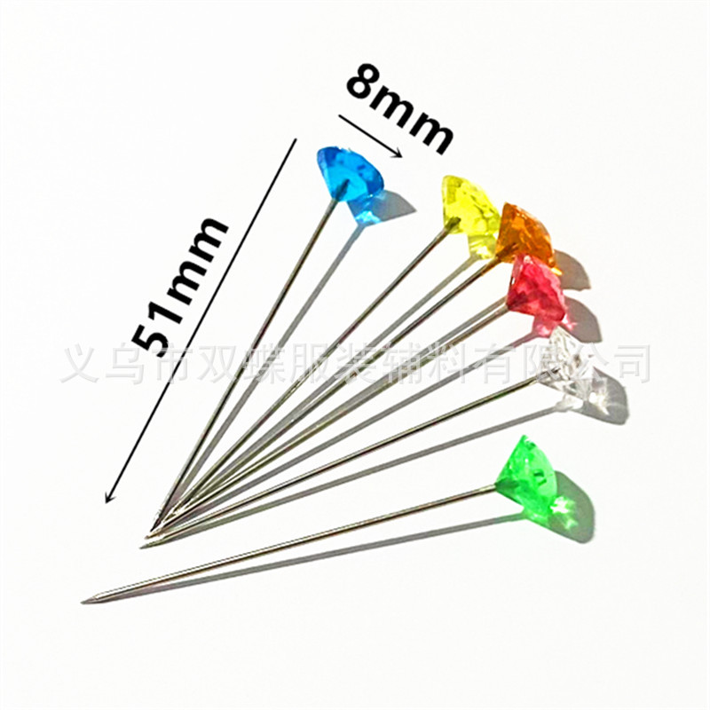 Precio de fábrica al por mayor colorido diamante aguja acrílico posicionamiento aguja bufanda de seda pin alta imitación de cristal sofá aguja fija