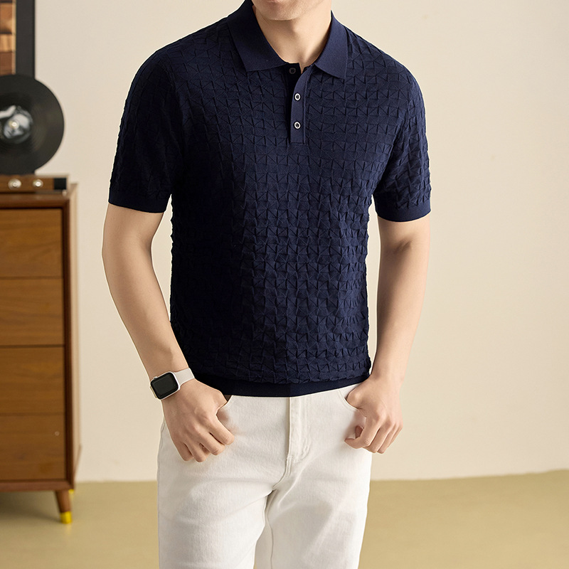 Camiseta de polo de punto de lujo estadounidense de estilo antiguo retro de manga corta para hombres Casual de negocios T-shirt para hombres