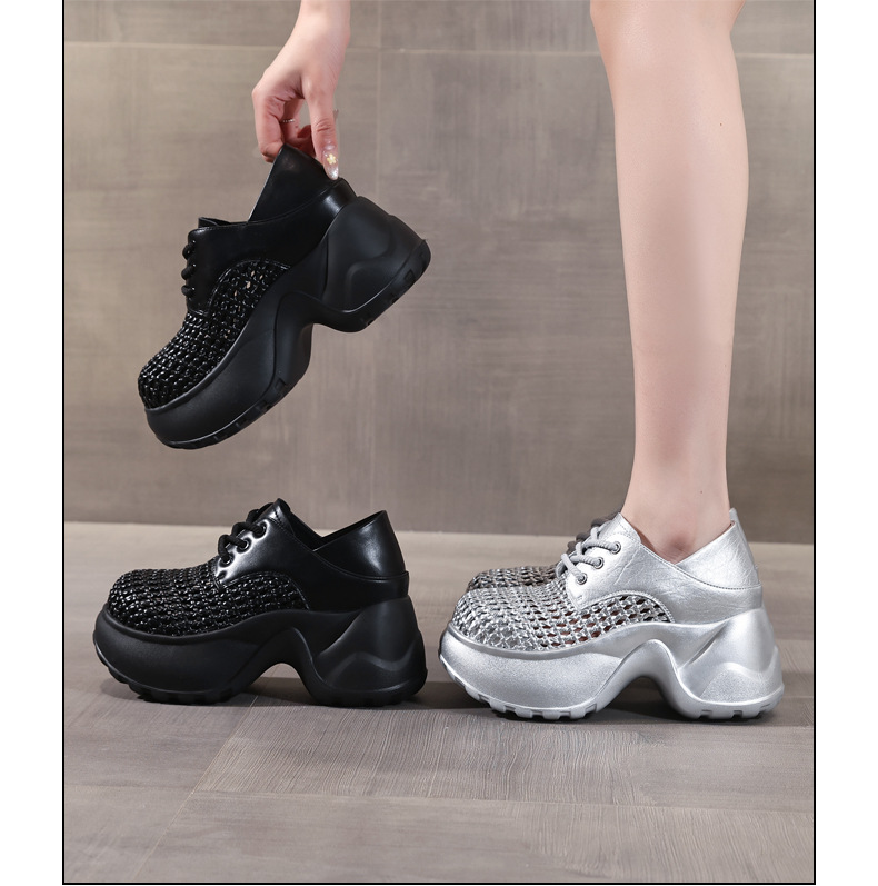Giày sneaker nữ đế dày lưới thoáng khí, kiểu hai mang — Màu đen chi tiết 17