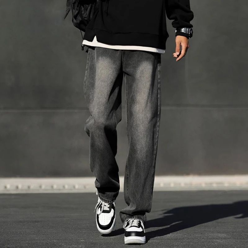 Men's Jeans Spring and Summer New Loose Straight Wide-Leg Pants Trendy Retro Versatile Casual Men's Pants