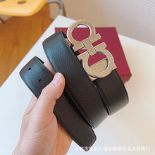 大牌皮带荔枝纹男款商务腰带 奢侈品F平滑扣礼盒装真皮休闲百搭款