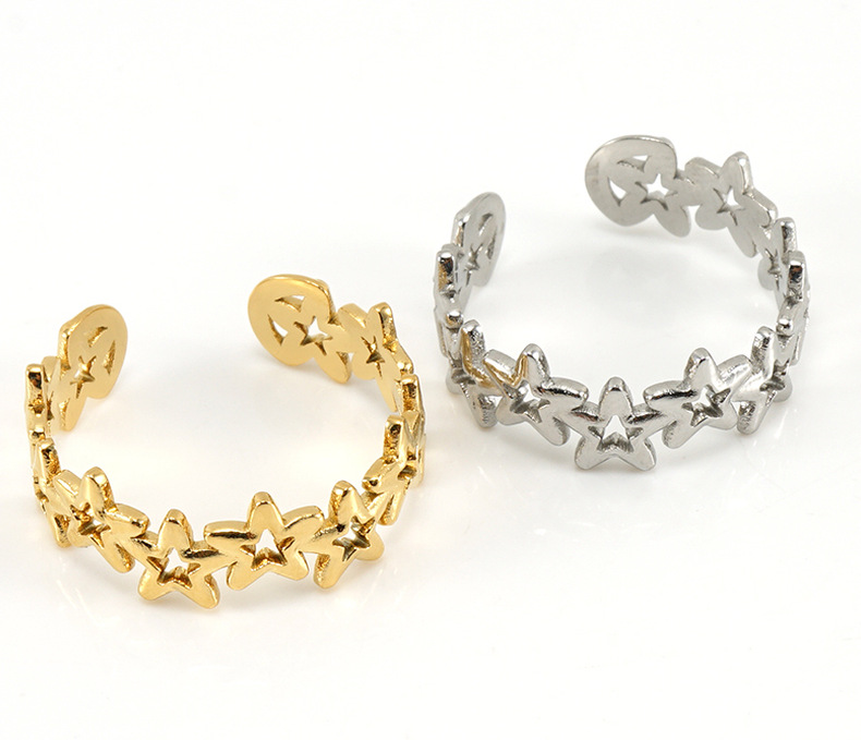 Star Pattern Unisex Gender Simple Style Star Titanium Steel Open Ring Plating Stainless Steel Rings