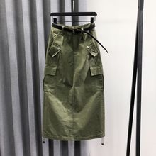 军绿色高腰牛仔半身裙女2025年秋冬时尚宽松休闲百搭字工装长裙