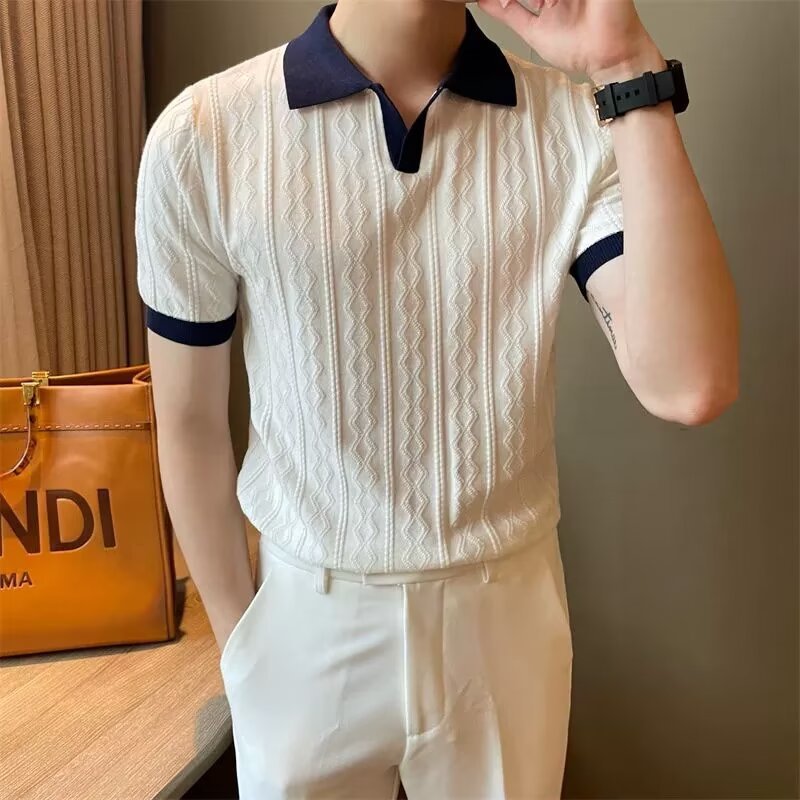 Herren Eis Seide Strickpolo Slim Fit Kurzarm Sommer Pullover_voghion.com